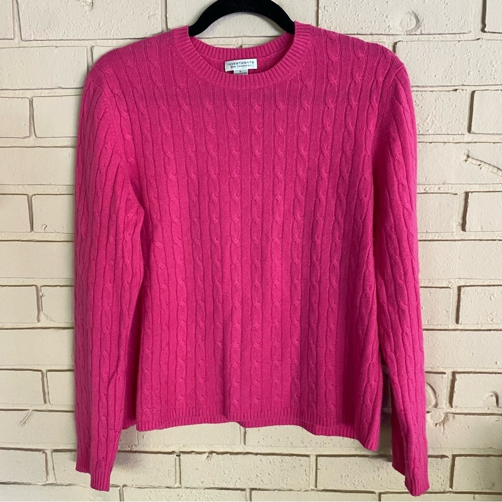 Investments Women's 100% Cashmere Pink Cable Knit Sweater Barbiecore Preppy L